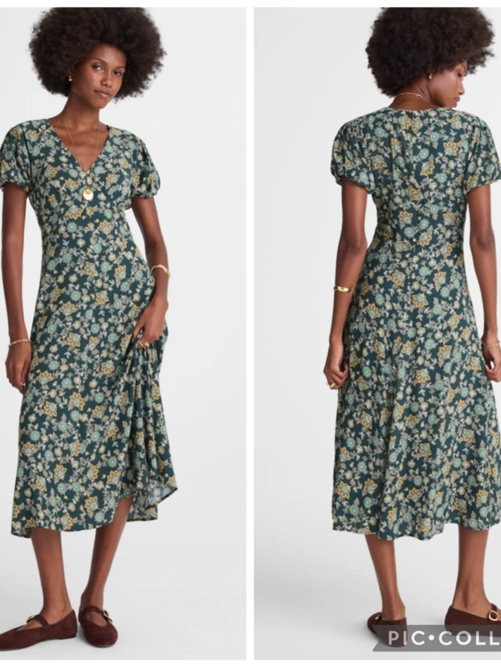 Madewell Seamed Puff-Sleeve Midi Dress in Floral Mineral Blue NW413 Size 10